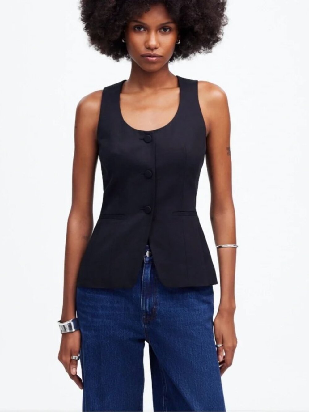 Madewell Scoopneck Black Tailored Sleeveless Button Vest